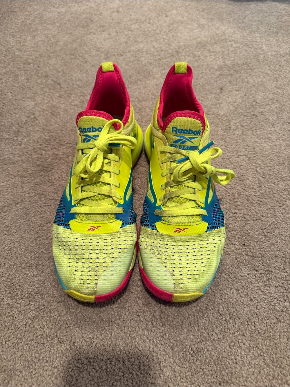 Reebok Neon Yellow, Blue & Pink Knit Running Sneakers